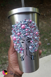 'Drink Essential' 19oz Rhinestone Bling Tea Coffee Praying Hands Afro Stainless Tumbler #4