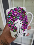 'Drink Essential' 10oz Ceramic Rhinestone Bling Tea Coffee Praying Hands Afro Mug #4