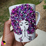 'Drink Essential' 10oz Ceramic Rhinestone Bling Tea Coffee Praying Hands Afro Mug #4