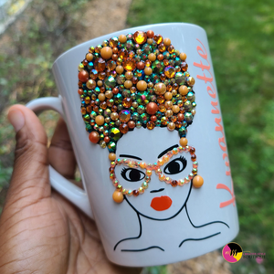 'Drink Essential' 10oz Ceramic Rhinestone Bling Tea Coffee Afro Mug #8