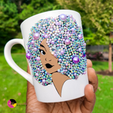 'Drink Essential' 10oz Ceramic Rhinestone Bling Tea Coffee Curly Girl Afro Mug #3