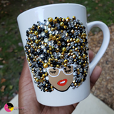 'Drink Essential' 10oz Ceramic Rhinestone Bling Tea Coffee Afro Mug #7