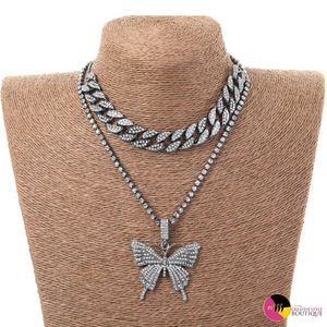 'Pretty Wing' Double Layer Butterfly Bling Necklace