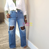 'Street Style Essential' Distressed Wide Leg Mom Jeans (1-15)