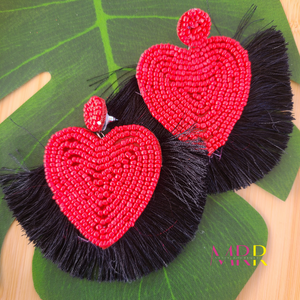 'Accessory Essential' Fallon Beaded Fringe Heart Dangler Earrings BLACK