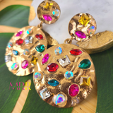 'Accessory Essential'  Multicolored Gold Hammered Rhinestone Drop Earrings (OS)