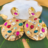 'Accessory Essential'  Multicolored Gold Hammered Rhinestone Drop Earrings (OS)