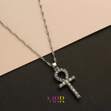 'Mini Ankh' Cubic Encrusted Rope Chain Necklace SILVER