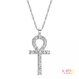 'Mini Ankh' Cubic Encrusted Rope Chain Necklace SILVER